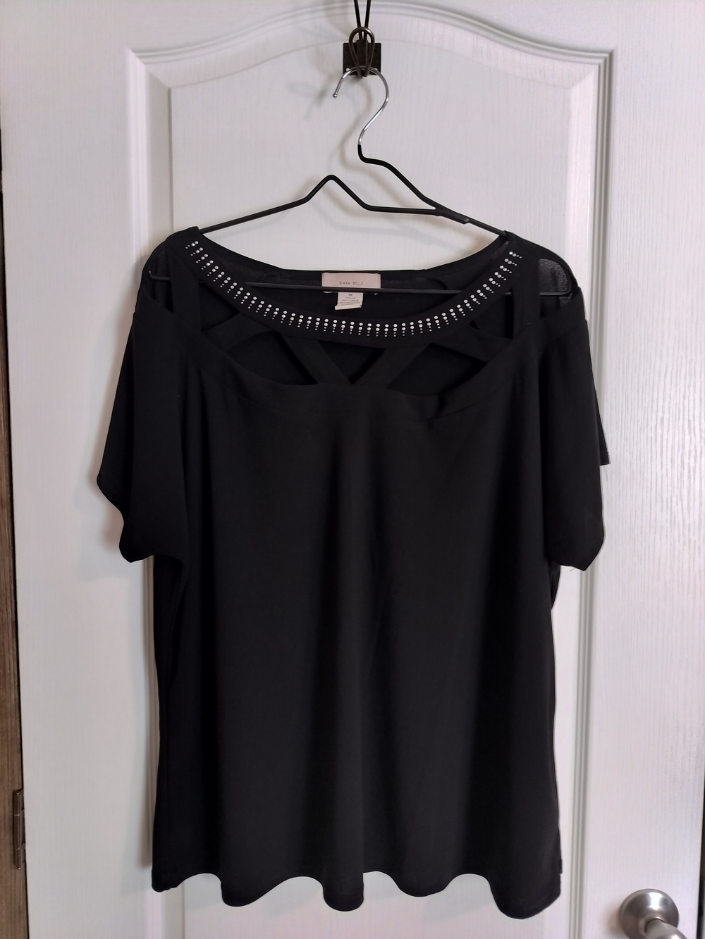 Embellished Black Cold-Shoulder Blouse with Cutout Detail - Size 1X